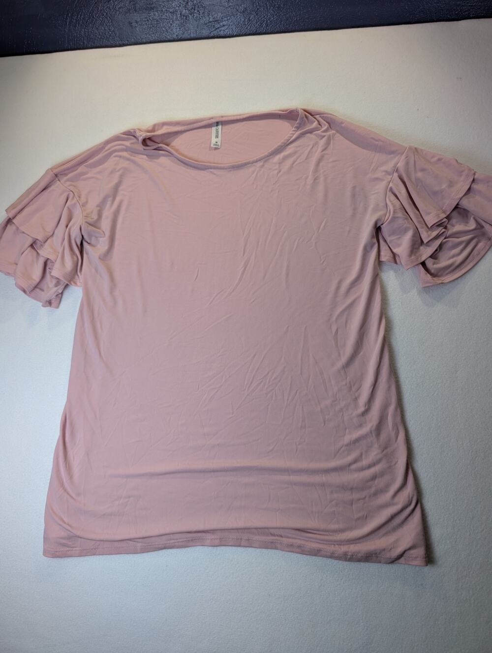 Zenana Outfitters Pink Ruffle Tiered-Sleeve Blouse Size Medium
